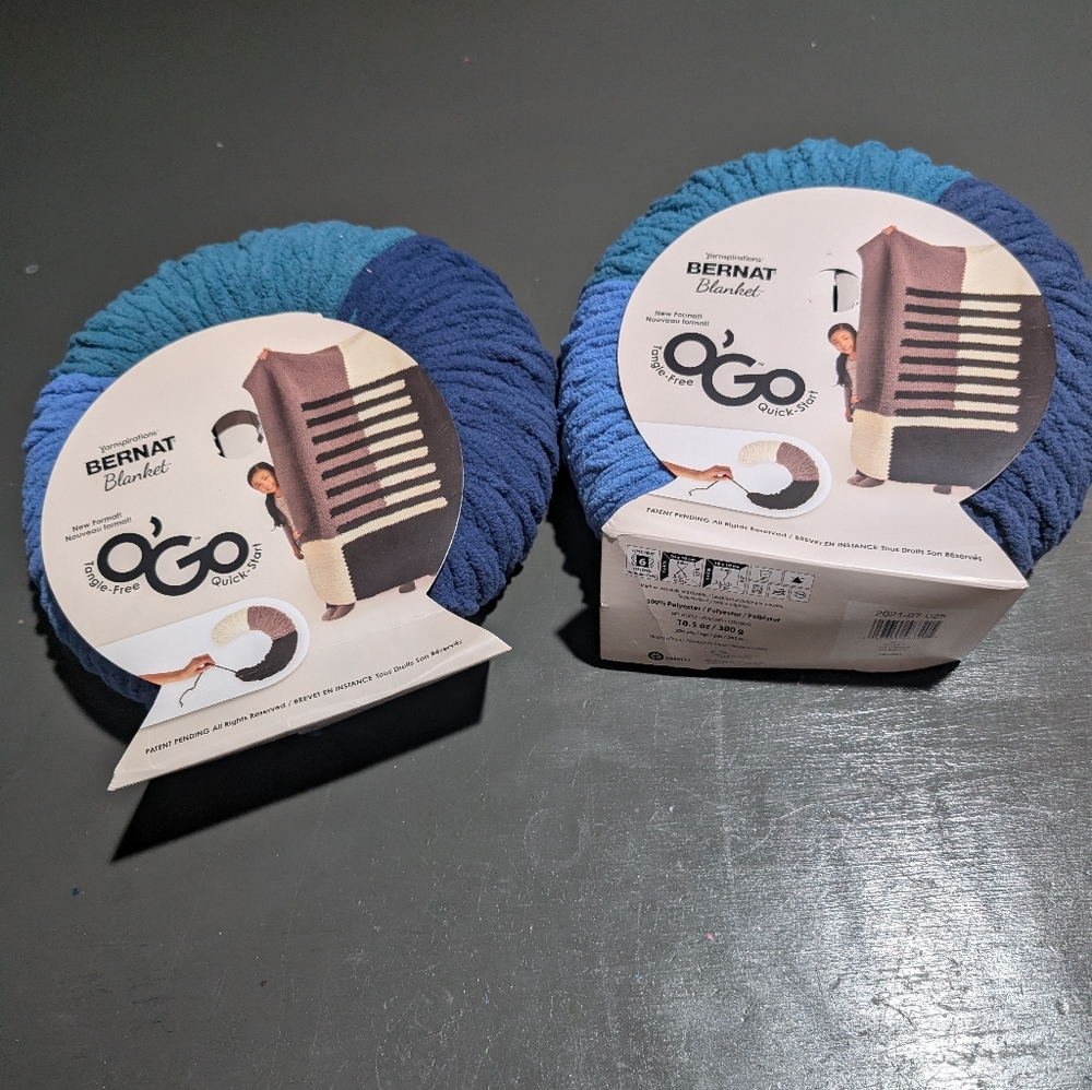 Yarnspirations Bernat Blanket O'Go Yarn in Blue (2) Ct New